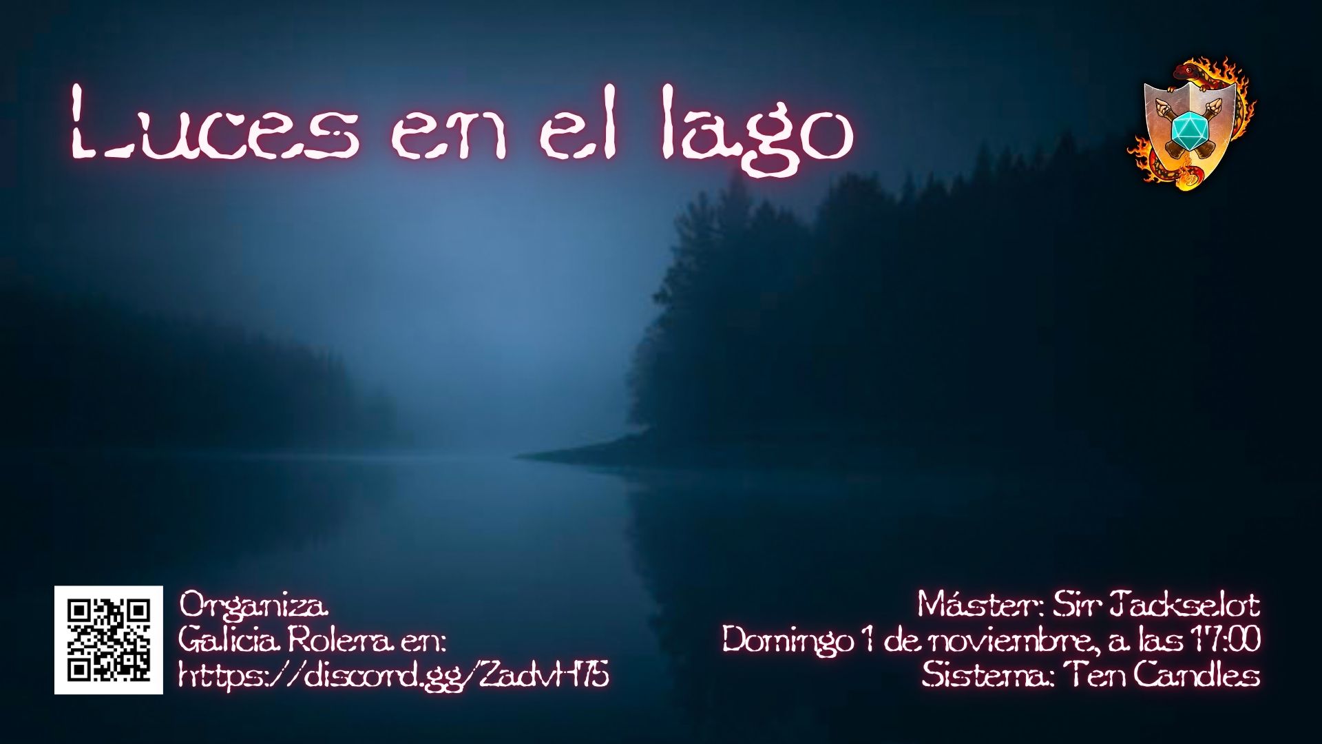 Imagen de la partida Luces en el lago con dun día frío con poca luz en un sitio con un vado entre acantilados